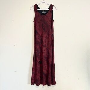Carole Little Vintage Burgundy Sleeveless Maxi Dress Size 14 Jungle Animal